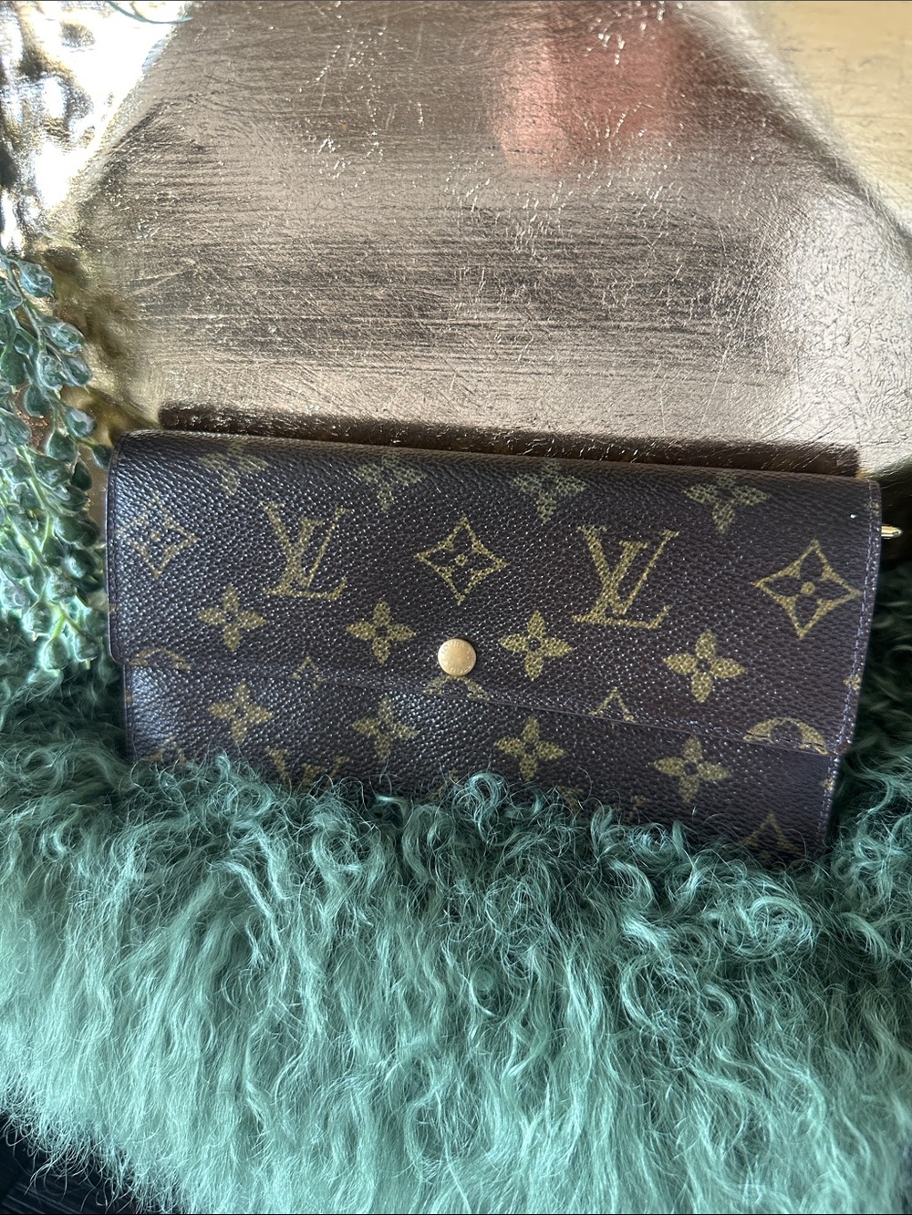 Louis Vuitton Monogram Canvas Brown Wallet with Gold Button